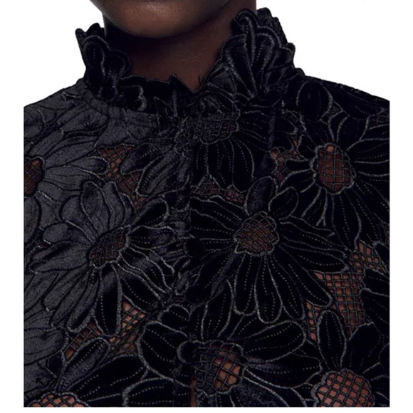 NWT SANDRO May Velvet Floral Black Top - Picture 2 of 4